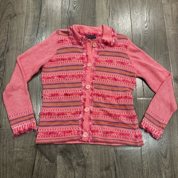 Northern Isles Cardigan Sweater Women's Small Pink Knit Ramie Fair Isle Vintage - Picture 9 of 9